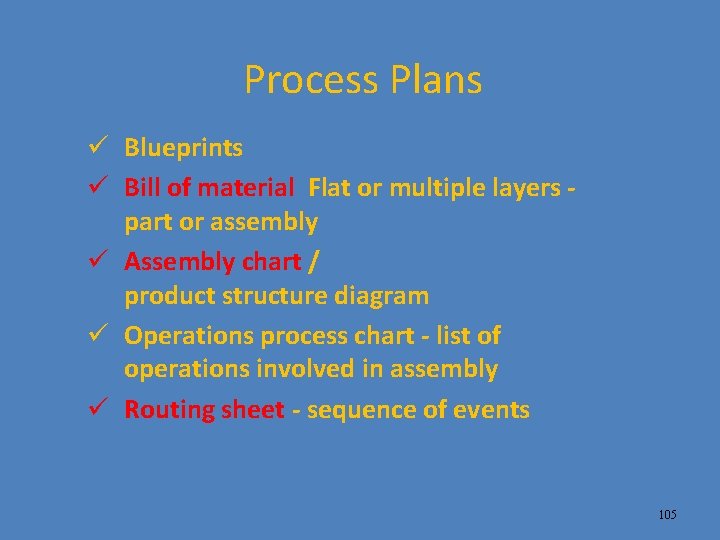 Process Plans ü Blueprints ü Bill of material Flat or multiple layers part or