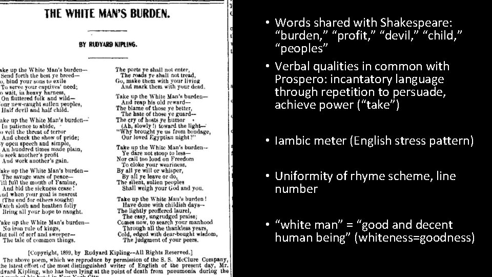  • Words shared with Shakespeare: “burden, ” “profit, ” “devil, ” “child, ”