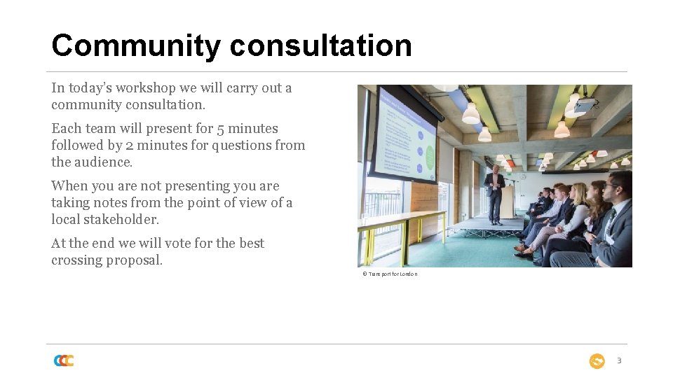 Community consultation In today’s workshop we will carry out a community consultation. Each team