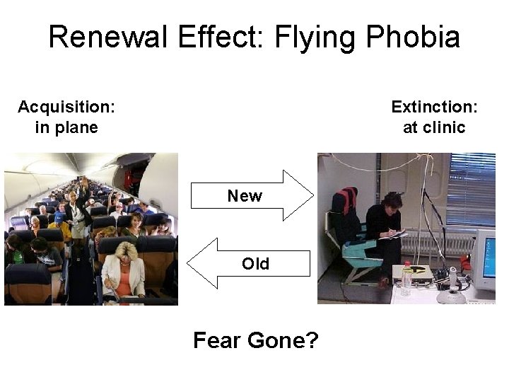 Renewal Effect: Flying Phobia Acquisition: in plane Extinction: at clinic New Old Fear Gone?