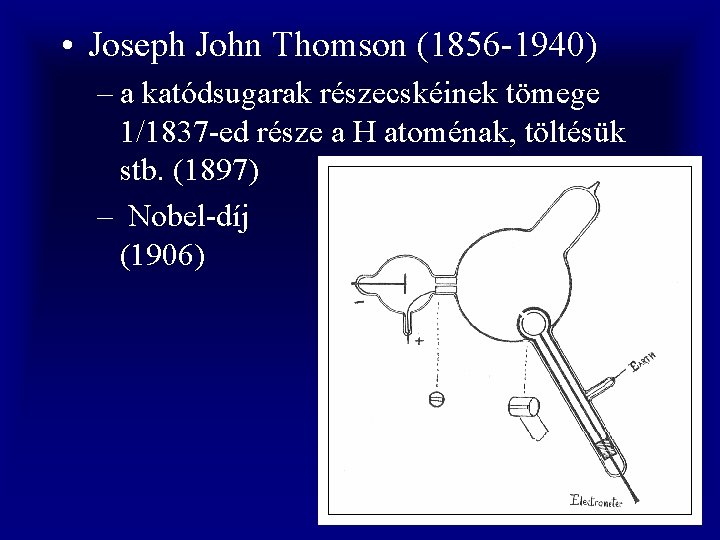  • Joseph John Thomson (1856 -1940) – a katódsugarak részecskéinek tömege 1/1837 -ed