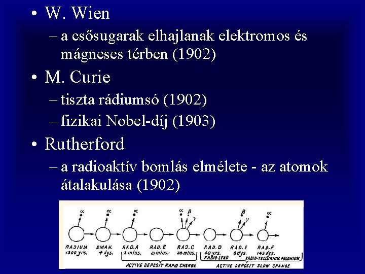  • W. Wien – a csősugarak elhajlanak elektromos és mágneses térben (1902) •