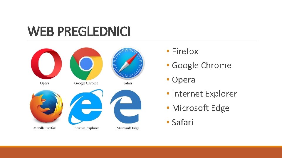 WEB PREGLEDNICI • Firefox • Google Chrome • Opera • Internet Explorer • Microsoft