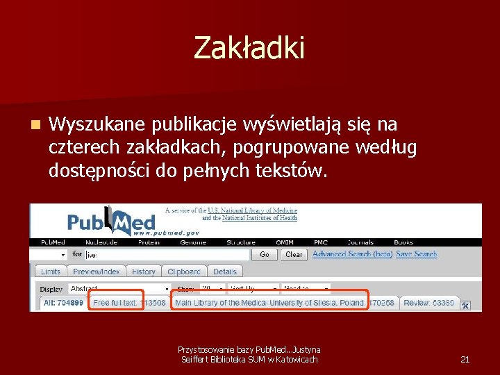 Zakładki n Wyszukane publikacje wyświetlają się na czterech zakładkach, pogrupowane według dostępności do pełnych