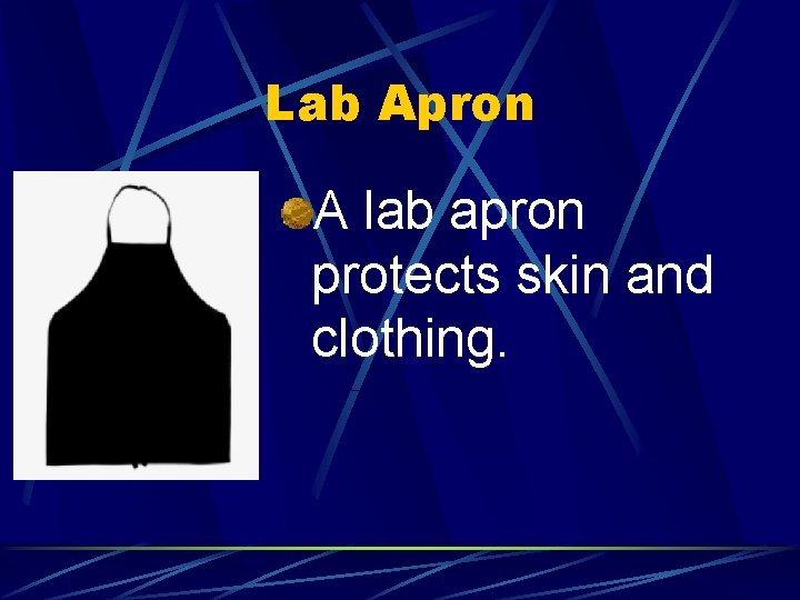 Lab Apron A lab apron protects skin and clothing. 