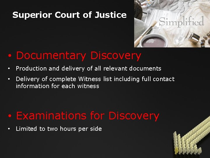 Superior Court of Justice • Documentary Discovery • Production and delivery of all relevant