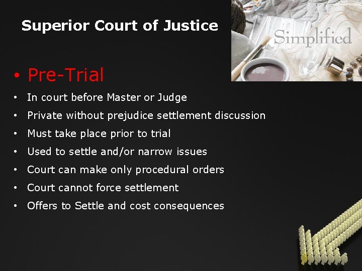 Superior Court of Justice • Pre-Trial • In court before Master or Judge •