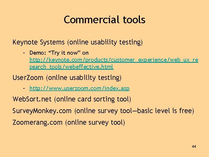 Commercial tools Keynote Systems (online usability testing) – Demo: “Try it now” on http: