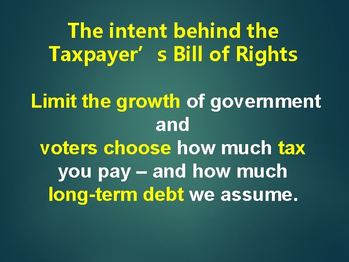 The intent behind the Taxpayer’s Bill of Rights Limit the growth of government and