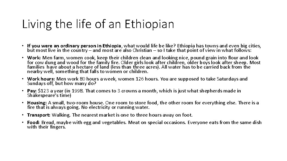 Living the life of an Ethiopian • If you were an ordinary person in