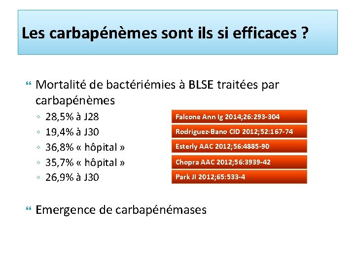 Les carbapénèmes sont ils si efficaces ? Mortalité de bactériémies à BLSE traitées par