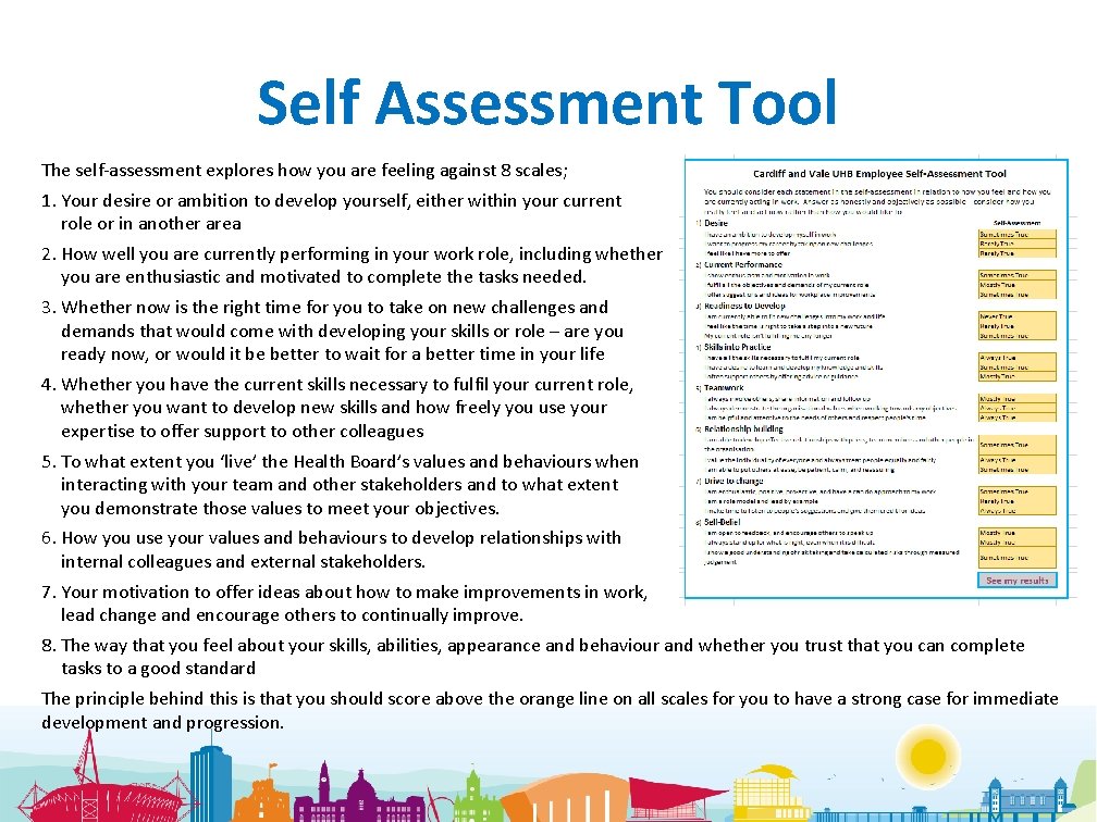 Self Assessment Tool The self-assessment explores how you are feeling against 8 scales; 1.