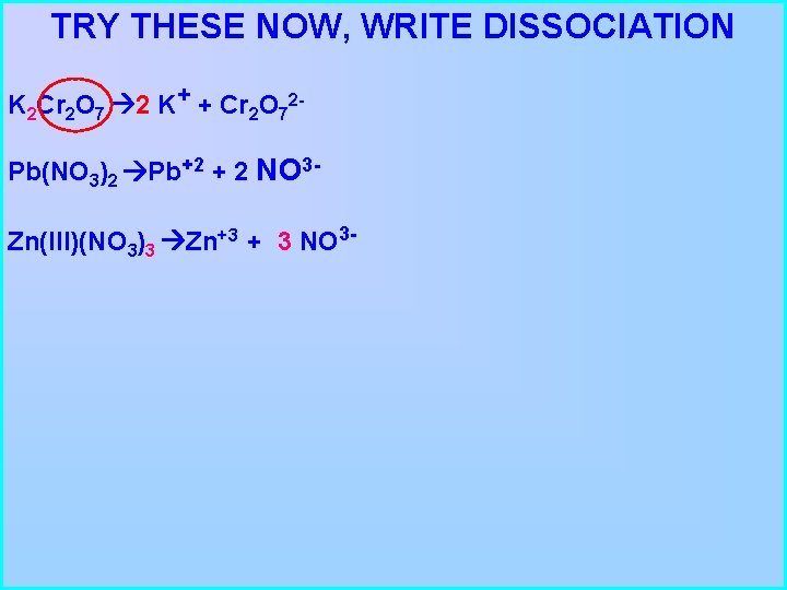 TRY THESE NOW, WRITE DISSOCIATION K 2 Cr 2 O 7 2 K+ +
