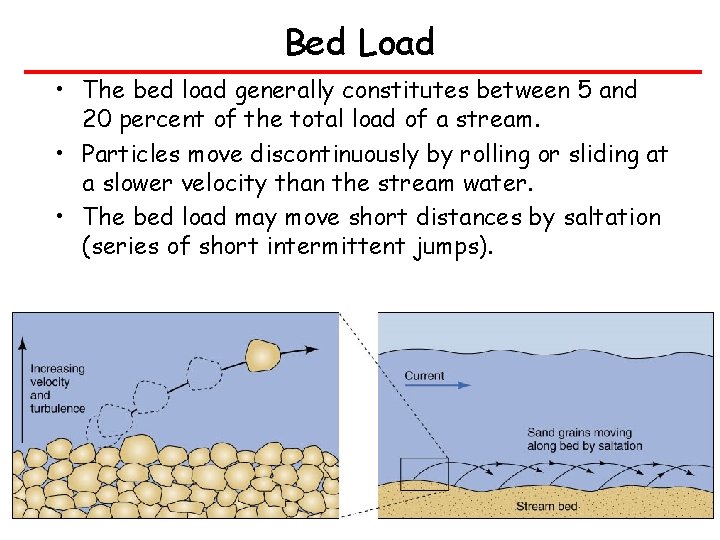 Bed Load • The bed load generally constitutes between 5 and 20 percent of