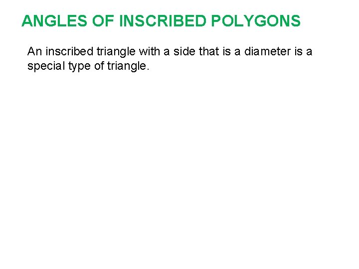 ANGLES OF INSCRIBED POLYGONS An inscribed triangle with a side that is a diameter
