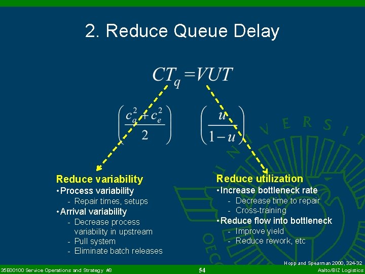 2. Reduce Queue Delay Reduce variability Reduce utilization • Process variability • Increase bottleneck