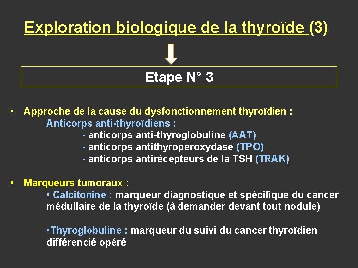 Exploration biologique de la thyroïde (3) Etape N° 3 • Approche de la cause