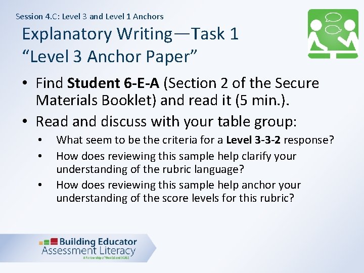 Session 4. C: Level 3 and Level 1 Anchors Explanatory Writing—Task 1 “Level 3
