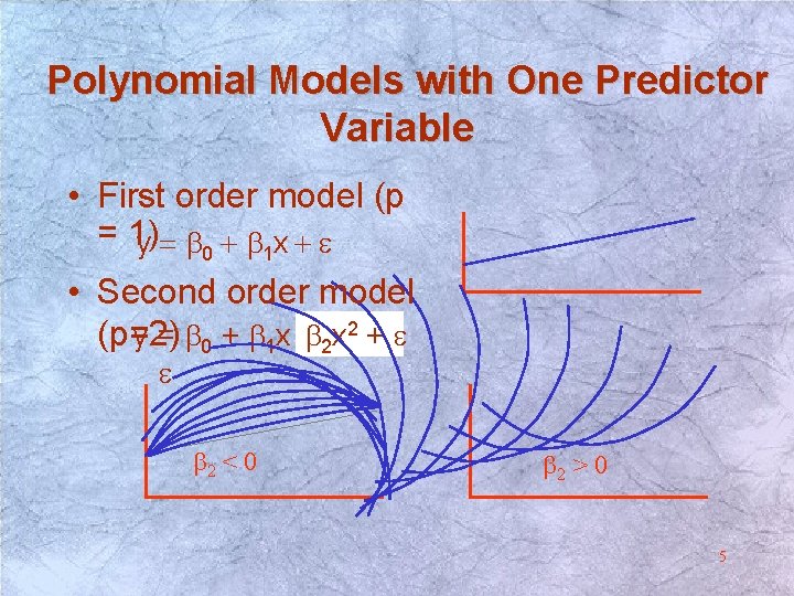 Polynomial Models with One Predictor Variable • First order model (p = 1) y Polynomial Models with One Predictor Variable • First order model (p = 1) y