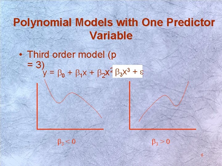 Polynomial Models with One Predictor Variable • Third order model (p = 3) y Polynomial Models with One Predictor Variable • Third order model (p = 3) y