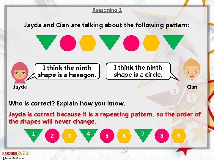 Reasoning 1 Jayda and Cian are talking about the following pattern: I think the