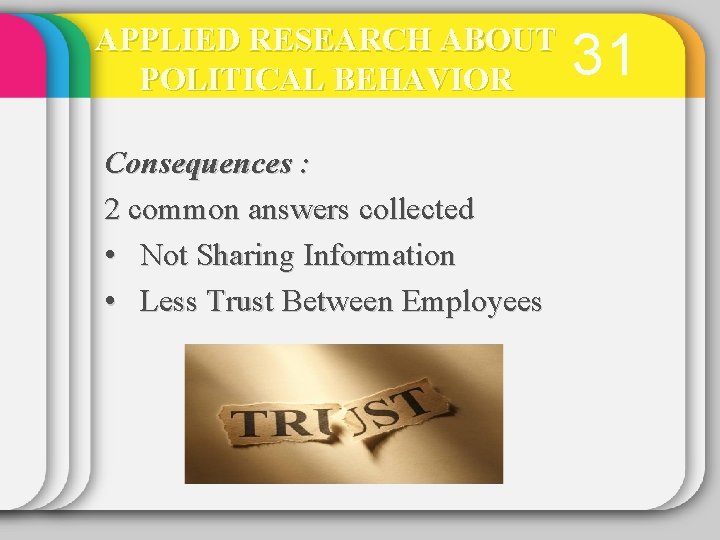 APPLIED RESEARCH ABOUT POLITICAL BEHAVIOR Consequences : 2 common answers collected • Not Sharing