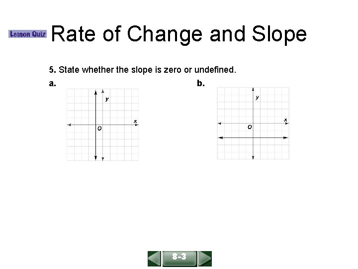 ALGEBRA 1 LESSON 6 -1 Rate of Change and Slope 5. State whether the
