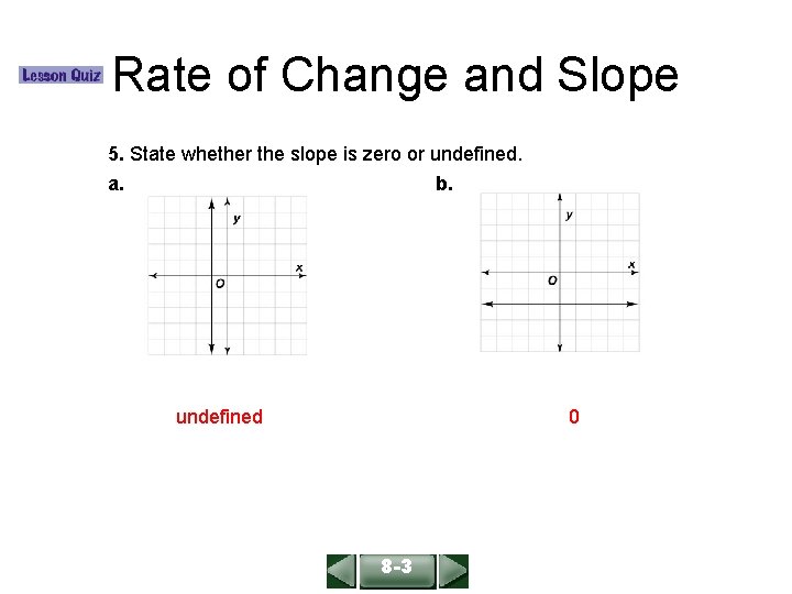ALGEBRA 1 LESSON 6 -1 Rate of Change and Slope 5. State whether the