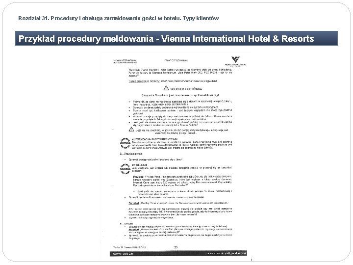 Rozdział 31. Procedury i obsługa zameldowania gości w hotelu. Typy klientów Przykład procedury meldowania