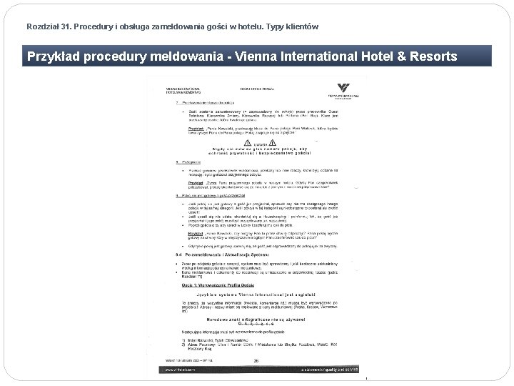 Rozdział 31. Procedury i obsługa zameldowania gości w hotelu. Typy klientów Przykład procedury meldowania