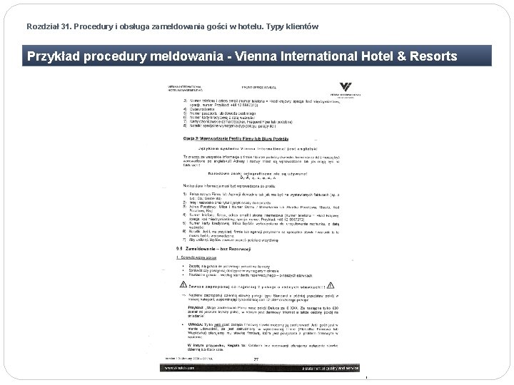 Rozdział 31. Procedury i obsługa zameldowania gości w hotelu. Typy klientów Przykład procedury meldowania