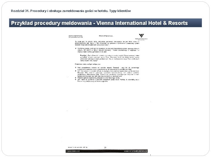 Rozdział 31. Procedury i obsługa zameldowania gości w hotelu. Typy klientów Przykład procedury meldowania