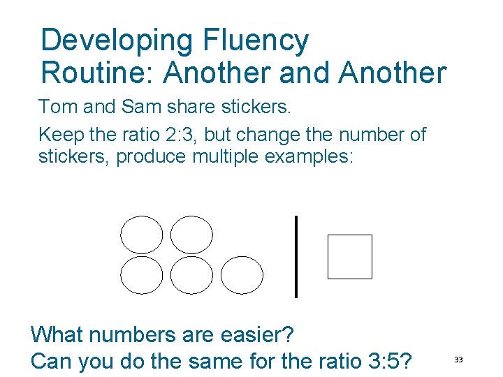Developing Fluency Routine: Another and Another Tom and Sam share stickers. Keep the ratio