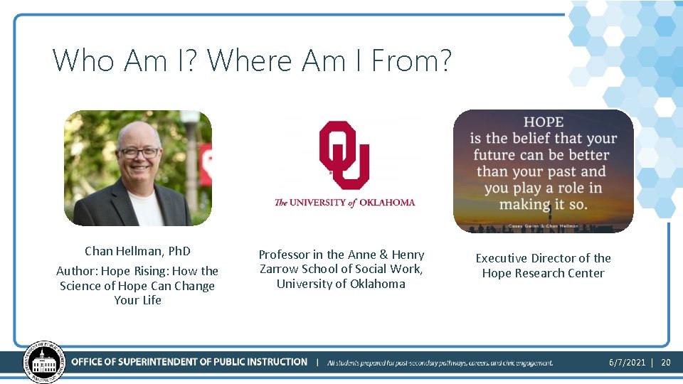 Who Am I? Where Am I From? Chan Hellman, Ph. D Author: Hope Rising: