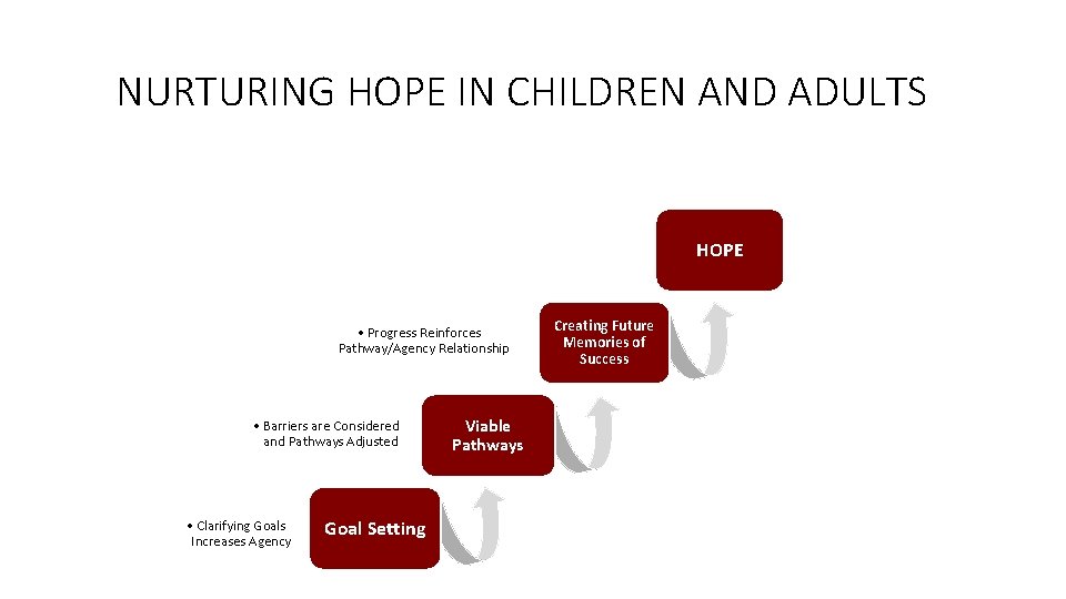 NURTURING HOPE IN CHILDREN AND ADULTS HOPE • Progress Reinforces Pathway/Agency Relationship • Barriers