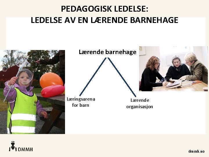 PEDAGOGISK LEDELSE: LEDELSE AV EN LÆRENDE BARNEHAGE Lærende barnehage Læringsarena for barn Lærende organisasjon