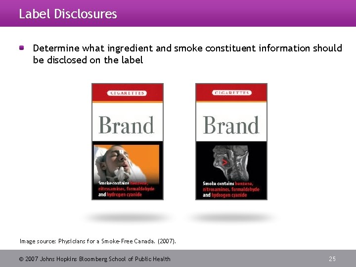 Label Disclosures Determine what ingredient and smoke constituent information should be disclosed on the