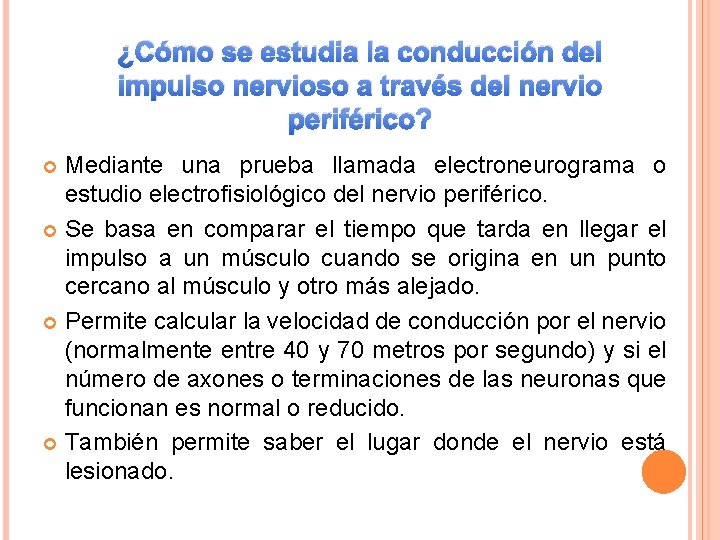 ¿Cómo se estudia la conducción del impulso nervioso a través del nervio periférico? Mediante