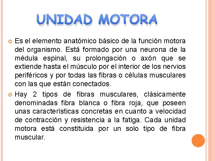 UNIDAD MOTORA Es el elemento anatómico básico de la función motora del organismo. Está