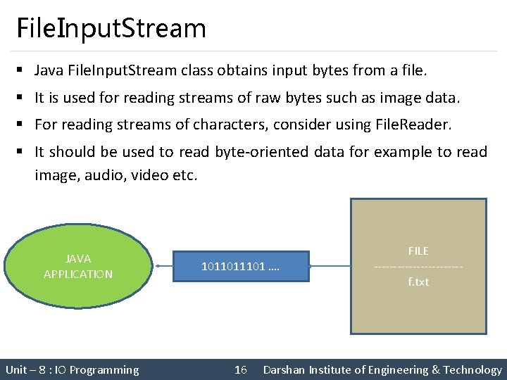 File. Input. Stream § Java File. Input. Stream class obtains input bytes from a