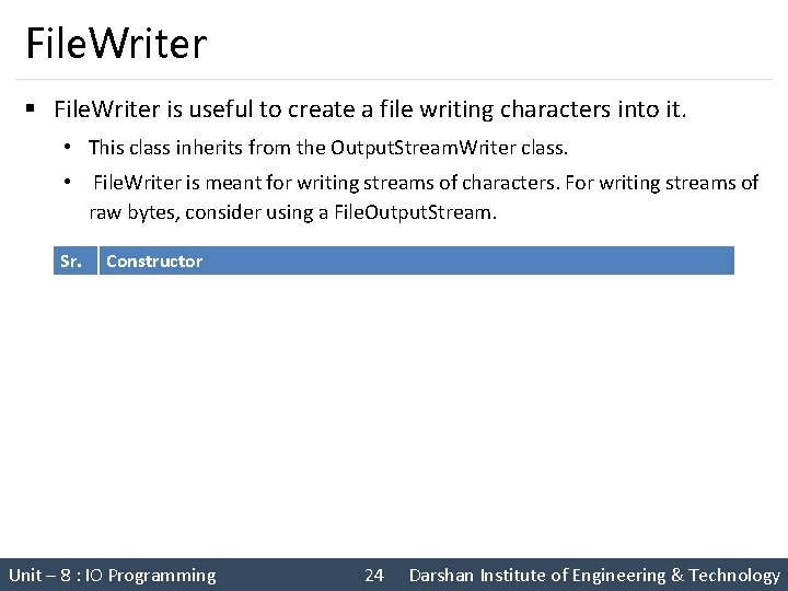 File. Writer § File. Writer is useful to create a file writing characters into