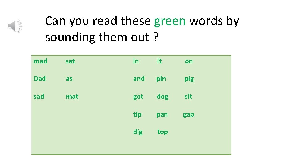 Can you read these green words by sounding them out ? mad sat in