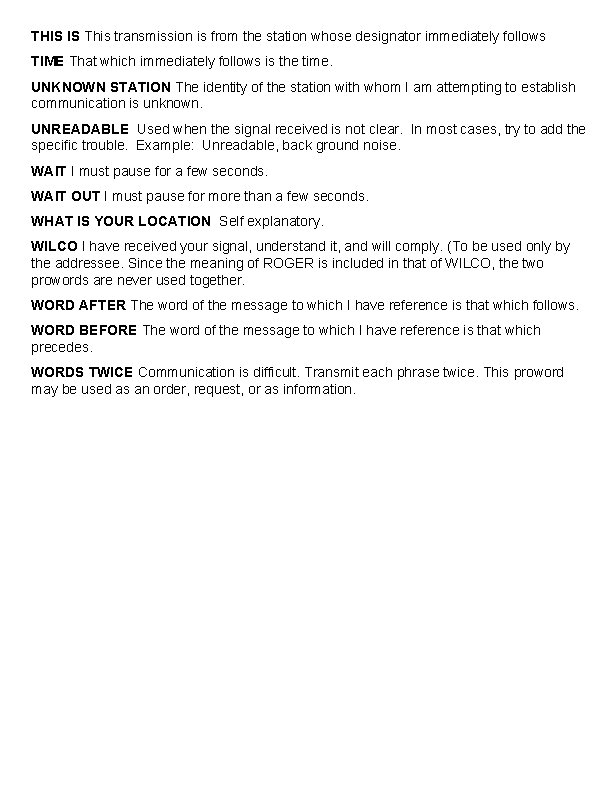 THIS IS This transmission is from the station whose designator immediately follows TIME That