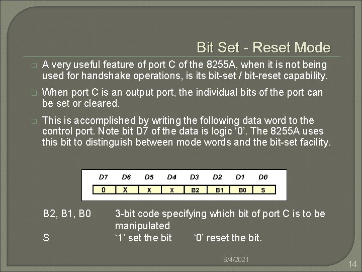 Bit Set - Reset Mode � A very useful feature of port C of