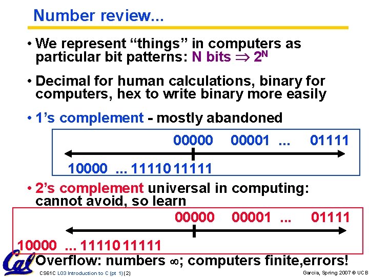 Number review. . . • We represent “things” in computers as particular bit patterns: Number review. . . • We represent “things” in computers as particular bit patterns: