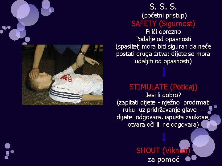 S. S. S. (početni pristup) SAFETY (Sigurnost) Prići oprezno Podalje od opasnosti (spasitelj mora