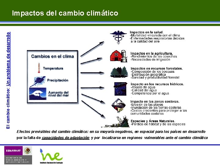 El cambio climático: Un problema de desarrollo Impactos del cambio climático Efectos previsibles del