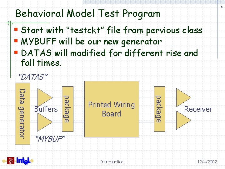 6 Behavioral Model Test Program § Start with “testckt” file from pervious class §