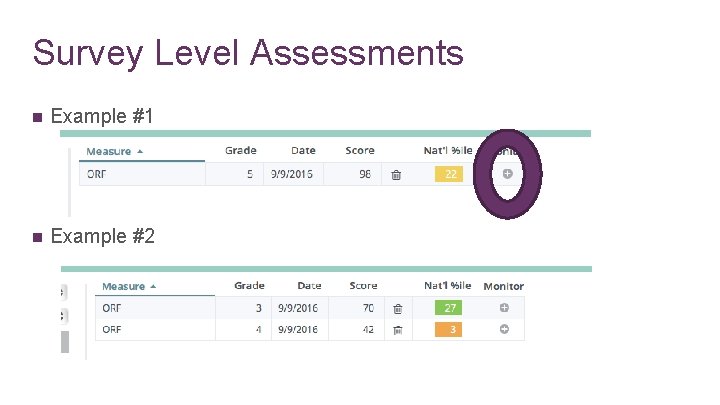 Survey Level Assessments n Example #1 n Example #2 