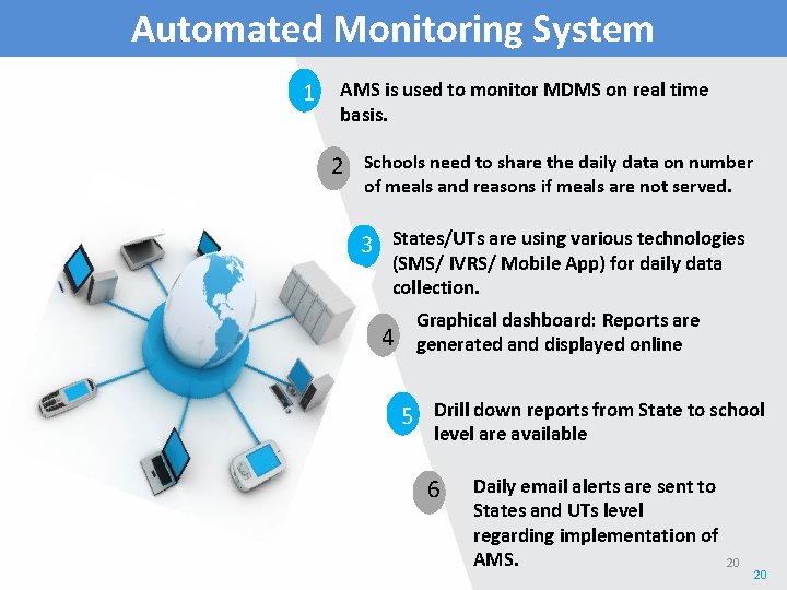 Automated Monitoring System 1 AMS is used to monitor MDMS on real time basis.